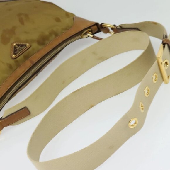 PRADA Shoulder Bag Nylon Leather Beige Gold Auth 140625 - Picture 8 of 16